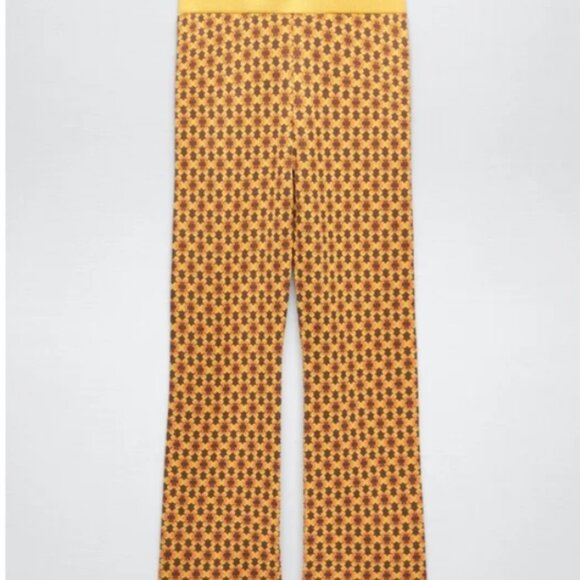 NWOT ZARA 70s Boho Hippie Knit High-Waist Flare Pants – Mustard Rust Geometric - Picture 12 of 16